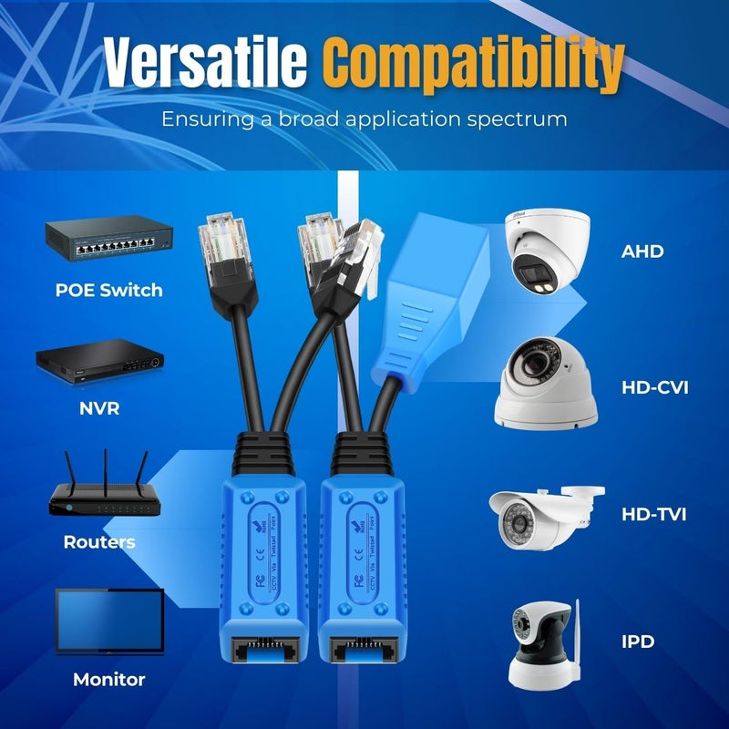 TNP Products TNP RJ45 Ethernet Cable Combiner/Splitter Kit (1 Pair), 2 Male to 1 Female & 1 Male to 1 Female POE Data Adapter LAN Ethernet Network Extender Y Splitter Cat5e Cat6 Cable for Surveillance - Image 4
